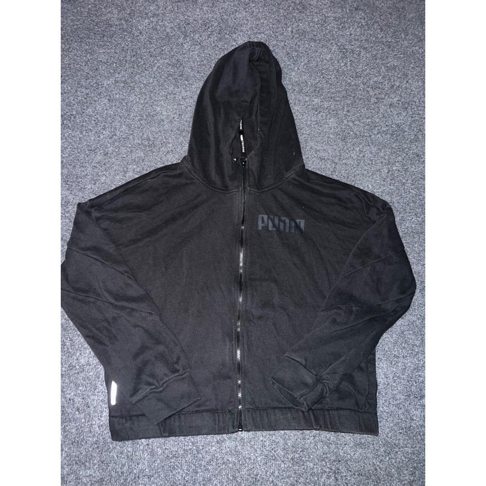 Puma Kids Full Zip Hoodie Black Size L 12-14 Cotton Blend 670461-01